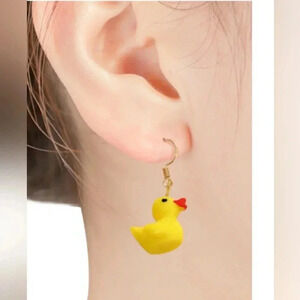 Yellow Resin Duck Earrings Cute Spring Summer